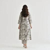 Thumbnail for Lyush Women's Grey Cotton Slub Straight Kurta with Pant