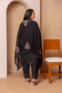 Thumbnail for Lyush Women's Black Faux Georgette Straight Kurta with Pant And Dupatta Sets