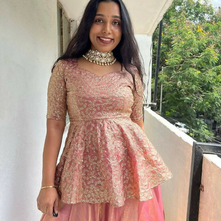 Teeya Creation Peach Color Crunchy Silk Embroidery Work Festiwal Wear Salwar Suit