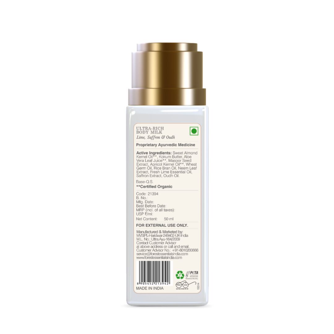 Forest Essentials Ultra-Rich Body Milk Lime Saffron & Oudh - Distacart