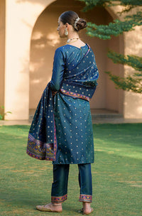 Thumbnail for Lyush Women's Blue jacquard Silk Woven Straight Kurta Pant With Dupatta