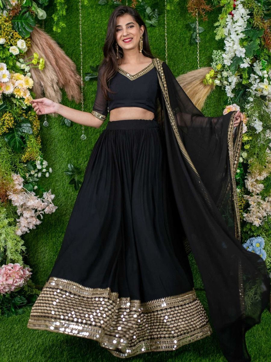 Malishka Women's Georgette With Embroidered Semi-Stitched Lehenga Choli Set