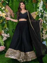 Thumbnail for Malishka Women's Georgette With Embroidered Semi-Stitched Lehenga Choli Set
