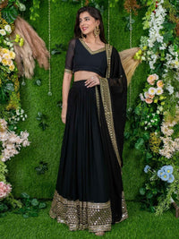 Thumbnail for Malishka Women's Georgette With Embroidered Semi-Stitched Lehenga Choli Set