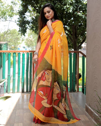 Thumbnail for NOZ2TOZ Women Mustard Linen Digital Print Saree
