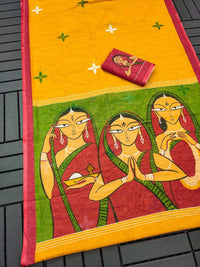 Thumbnail for NOZ2TOZ Women Mustard Linen Digital Print Saree