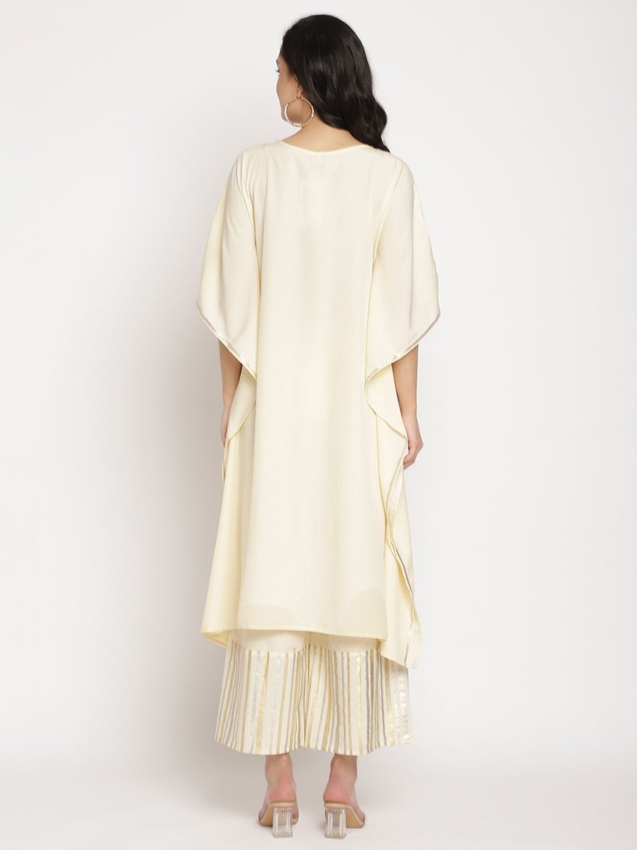 Ahalyaa Women Off White Printed Gotta Patti Kaftan Style Kurta With Palazzos