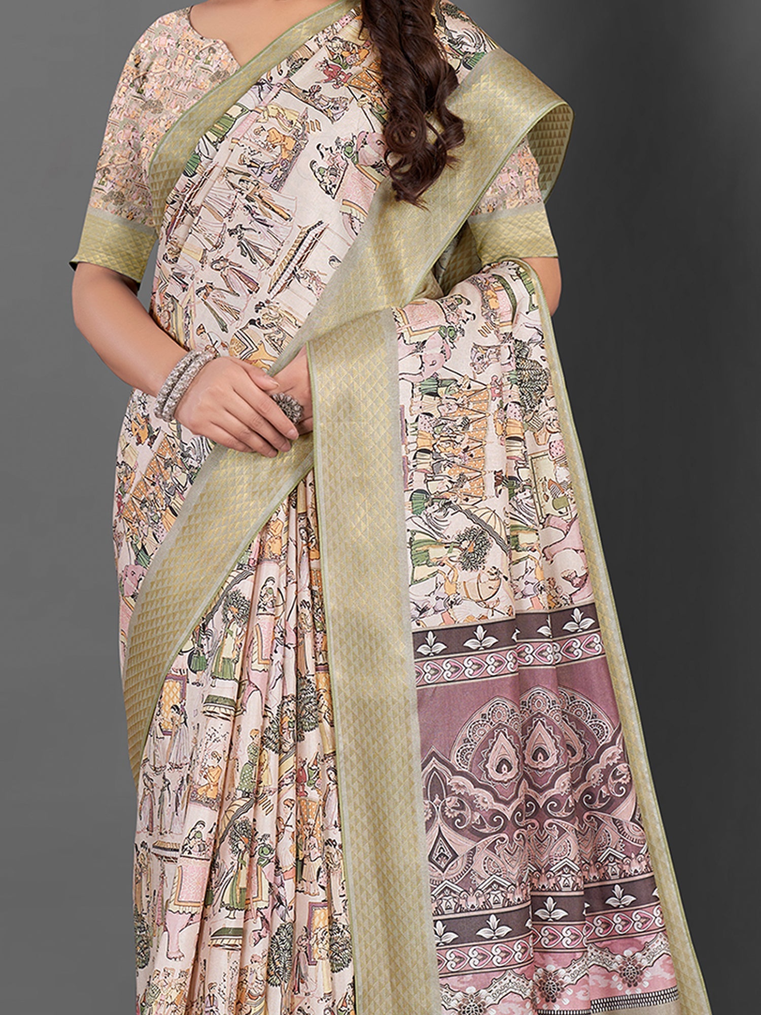 NOZ2TOZ Women's Manipuri Silk Beige Printed Designer Saree With Blouse Piece - Distacart