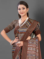 Thumbnail for NOZ2TOZ Women's Manipuri Silk Brown Printed Designer Saree With Blouse Piece - Distacart