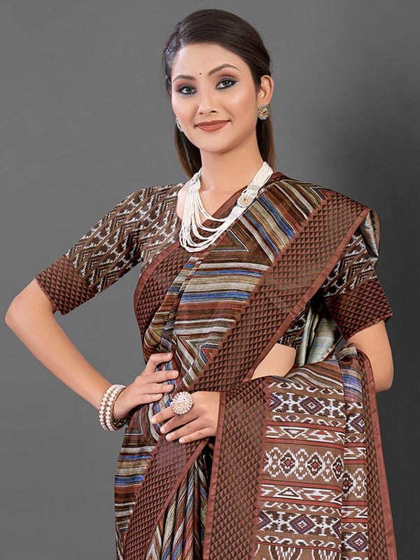 NOZ2TOZ Women's Manipuri Silk Brown Printed Designer Saree With Blouse Piece - Distacart