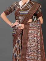 Thumbnail for NOZ2TOZ Women's Manipuri Silk Brown Printed Designer Saree With Blouse Piece - Distacart