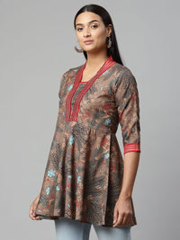 Thumbnail for Ahalyaa Women Brown Cotton Digital Printed Tunic - Distacart