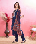Thumbnail for Prazu Fashion Blue Viscose Silk Printed Kurta Set