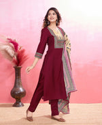 Thumbnail for Prazu Fashion Maroon Viscose Silk Printed Kurta Set