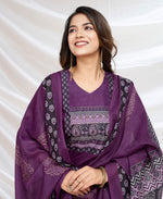 Thumbnail for Prazu Fashion Purple Viscose Silk Printed Kurta Set