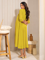 Thumbnail for Janasya Yellow Dobby Georgette Self Design Casual Maternity Kurta - Distacart