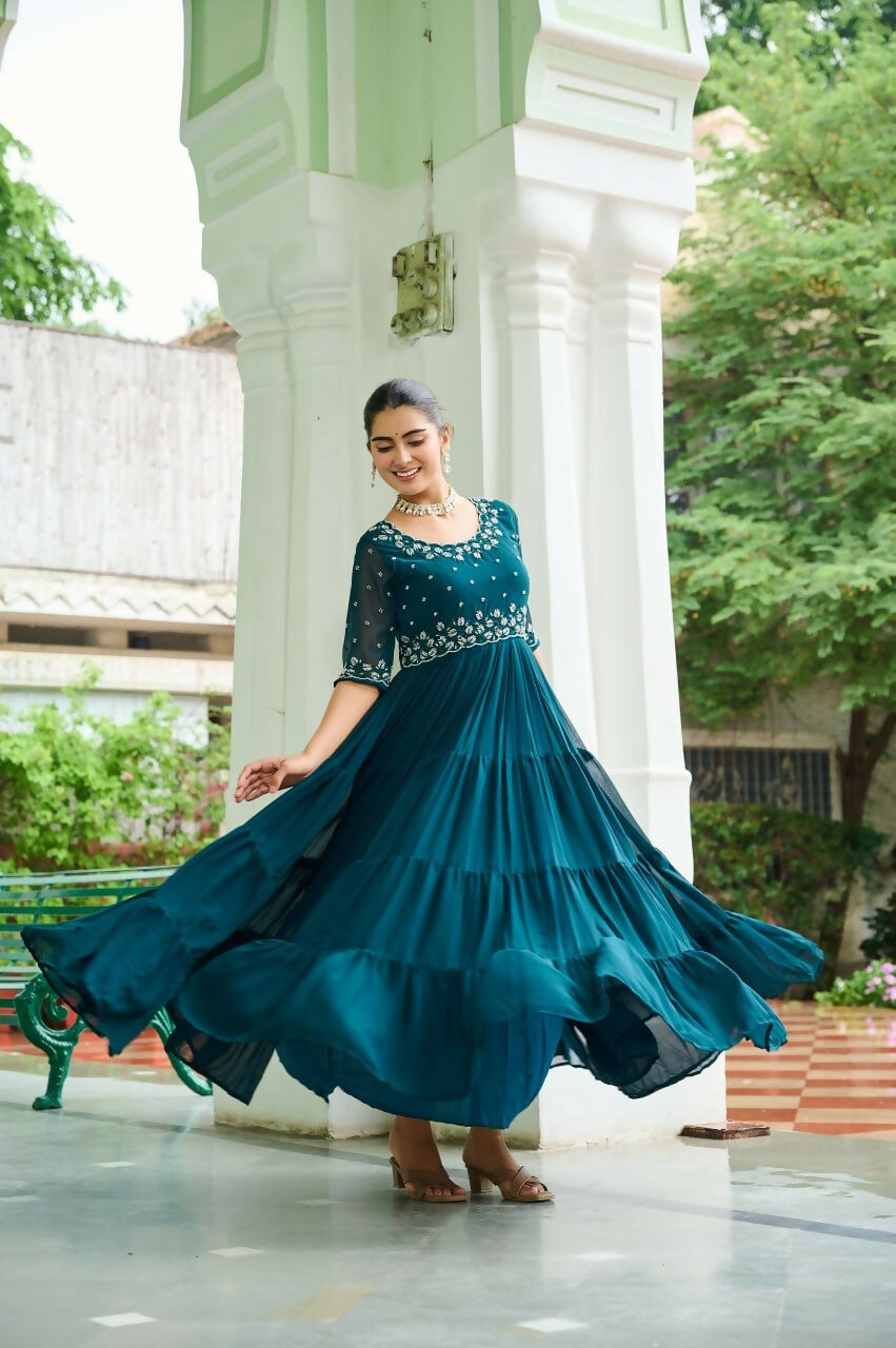 Teeya Creation Rama Color Faux Georgette Hand Embroidery Work Party Wear Gown