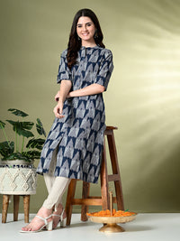 Thumbnail for Myshka Women's Cotton Printed A-Line Kurta in Navy Blue Color