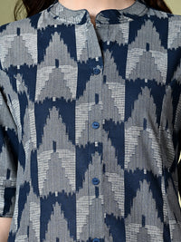 Thumbnail for Myshka Women's Cotton Printed A-Line Kurta in Navy Blue Color