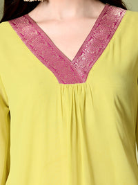 Thumbnail for Myshka Women's Georgette Solid A-Line Kurta in Yellow Color