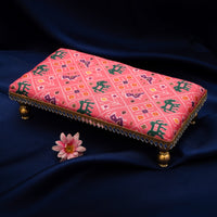 Thumbnail for Damaroo 10X4 inch | Mirror Mystic Cushioned Chowki / Bajot | Patola Print - Pink - Distacart