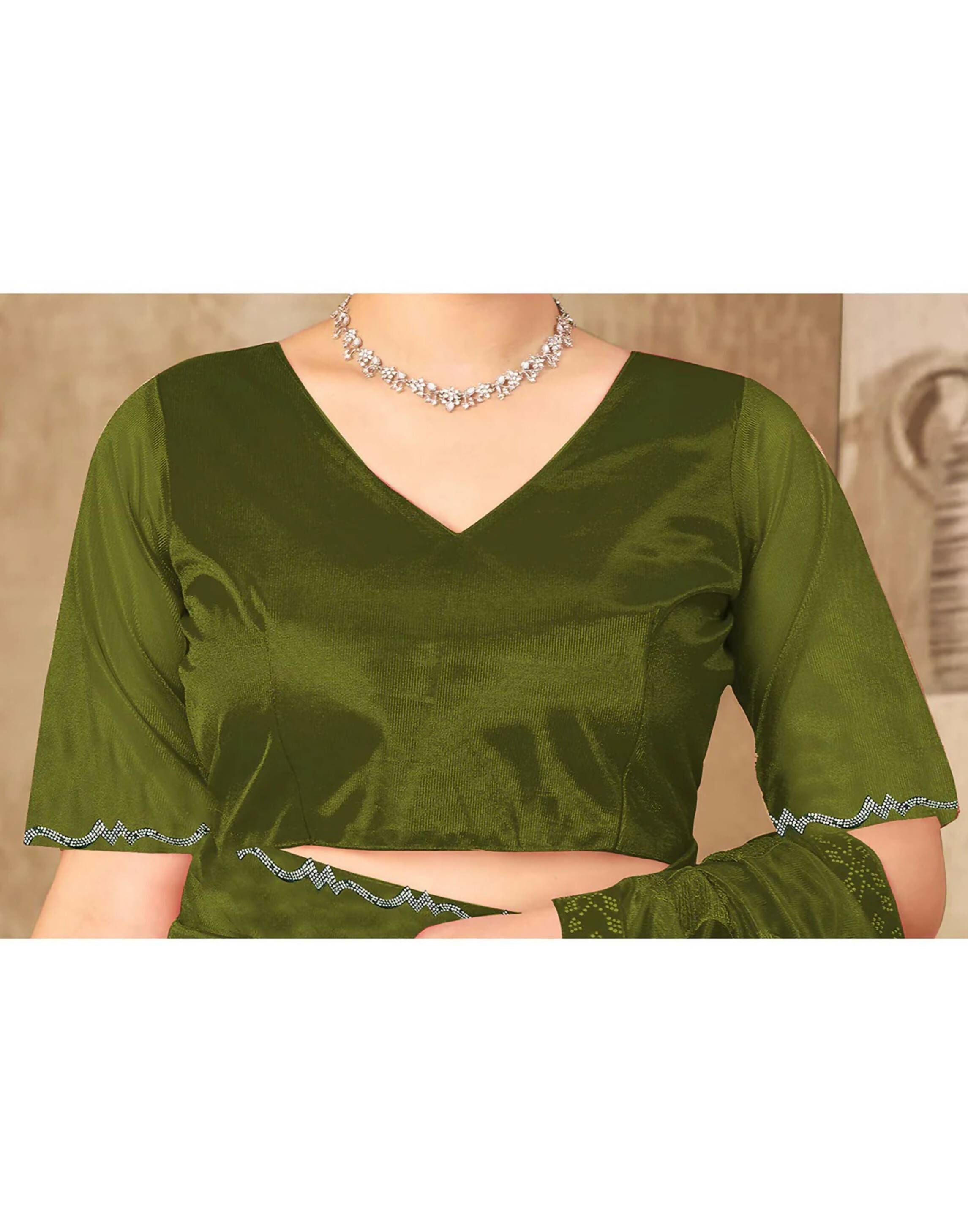 Joban Fashion Olive Green & Golden Silk Blend Embroidery Saree