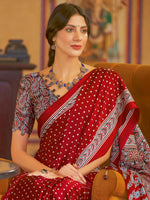 Thumbnail for NOZ2TOZ Women's Crepe Red Printed Designer Saree With Blouse Piece - Distacart