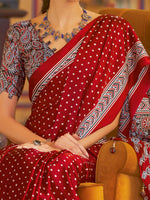 Thumbnail for NOZ2TOZ Women's Crepe Red Printed Designer Saree With Blouse Piece - Distacart