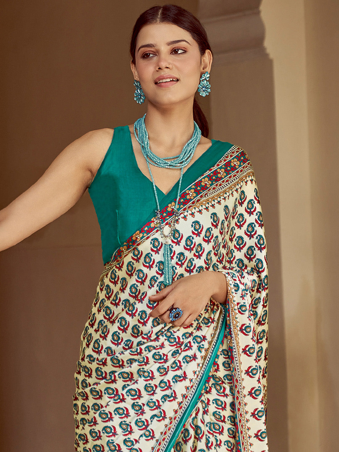 NOZ2TOZ Women's Crepe Blue Printed Designer Saree With Blouse Piece - Distacart