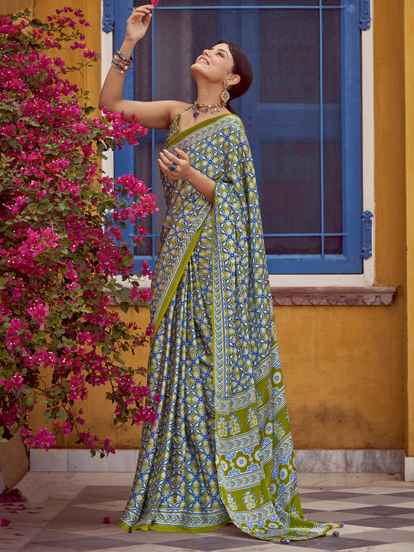 NOZ2TOZ Women's Crepe Light Green Printed Designer Saree With Blouse Piece - Distacart
