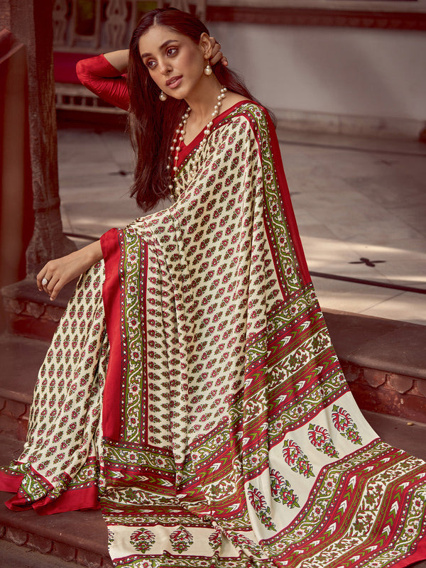 NOZ2TOZ Women's Crepe Red Printed Designer Saree With Blouse Piece - Distacart