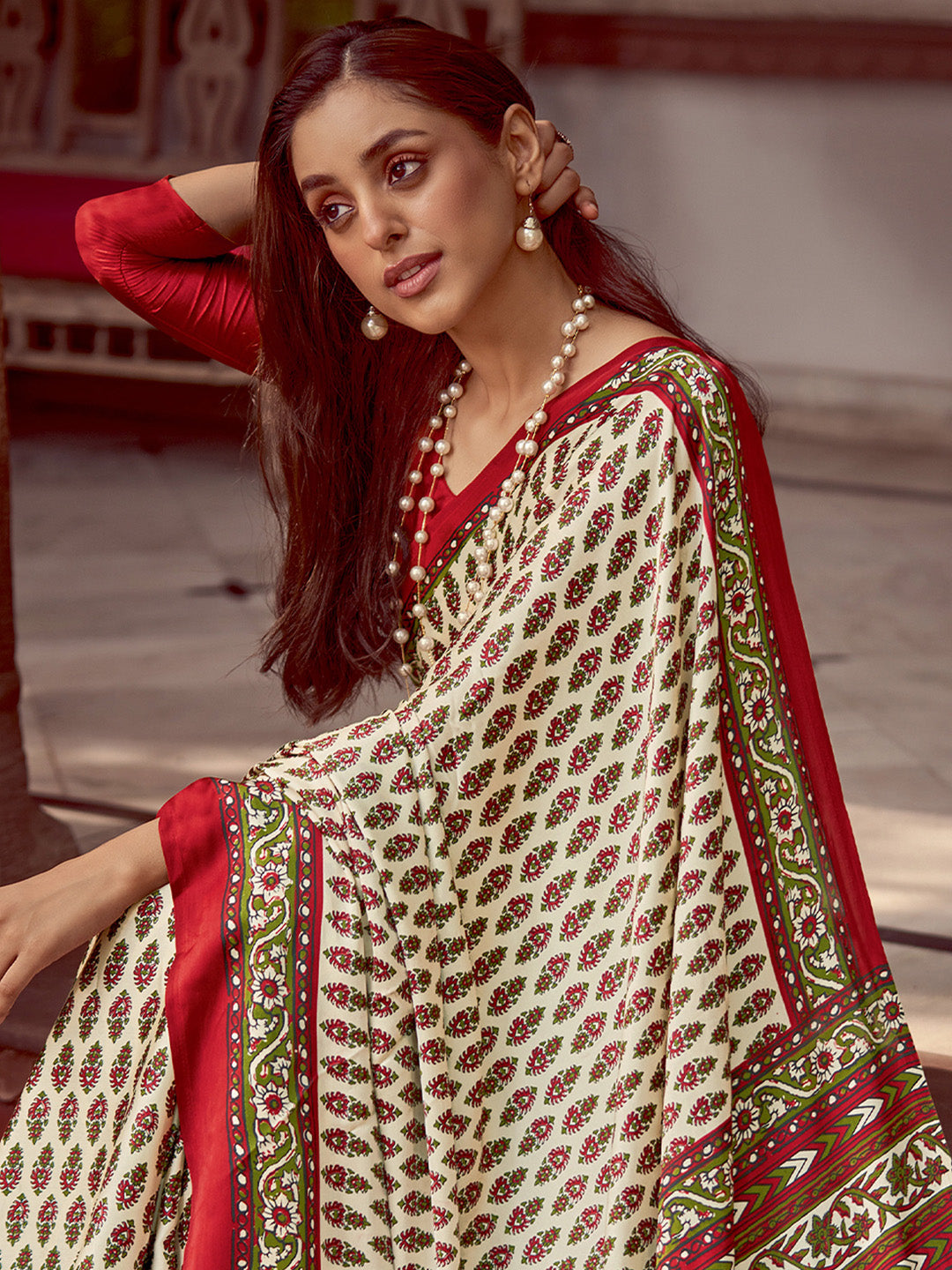 NOZ2TOZ Women's Crepe Red Printed Designer Saree With Blouse Piece - Distacart