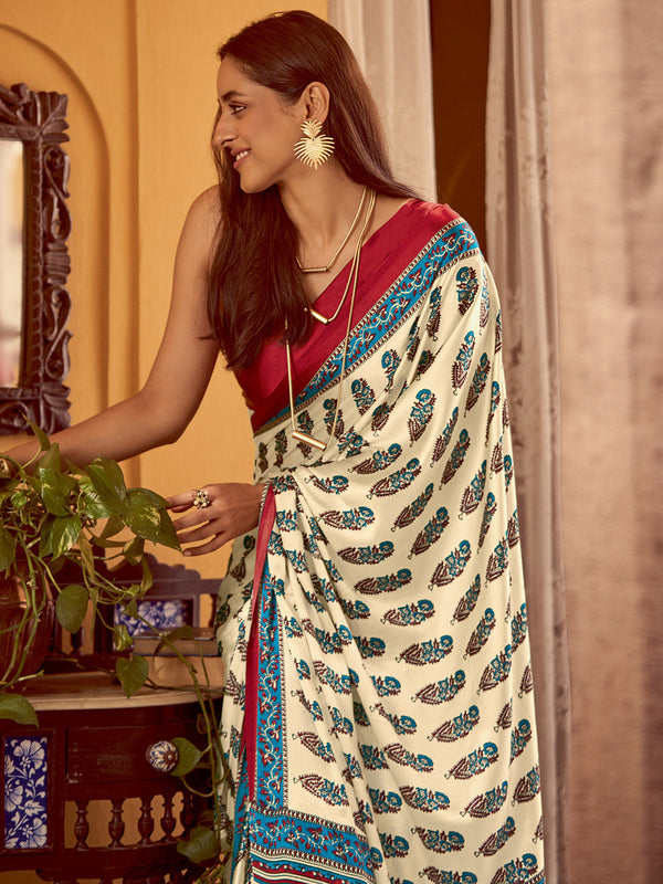 NOZ2TOZ Women's Crepe Red Printed Designer Saree With Blouse Piece - Distacart