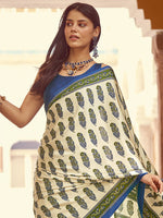 Thumbnail for NOZ2TOZ Women's Crepe Navy Blue Printed Designer Saree With Blouse Piece - Distacart