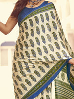 Thumbnail for NOZ2TOZ Women's Crepe Navy Blue Printed Designer Saree With Blouse Piece - Distacart