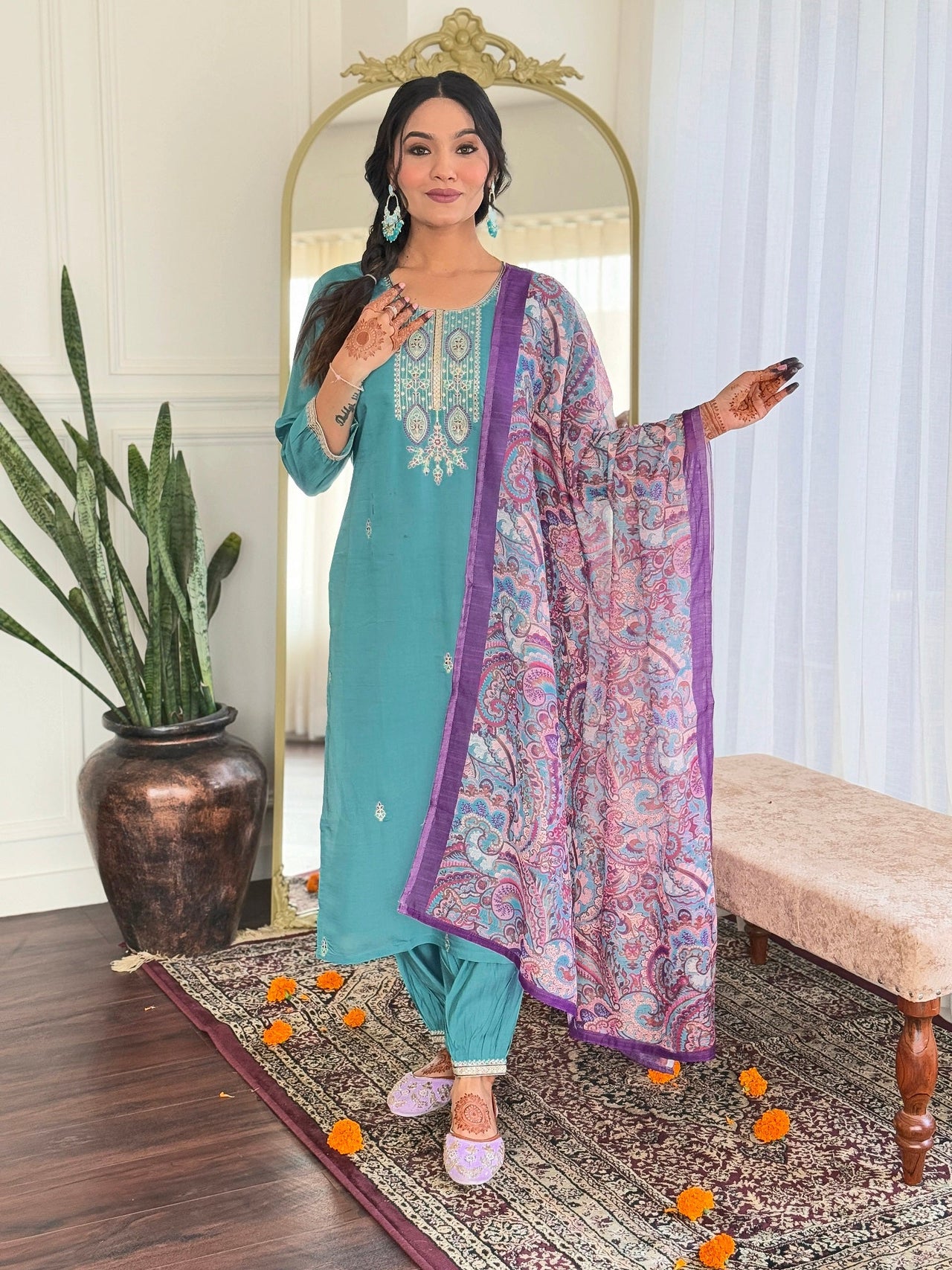 Lyush Women Party Wear Embroidery Worked Kurta With Pant And Dupatta Set - Blue