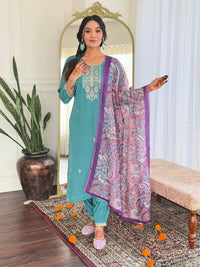 Thumbnail for Lyush Women Party Wear Embroidery Worked Kurta With Pant And Dupatta Set - Blue