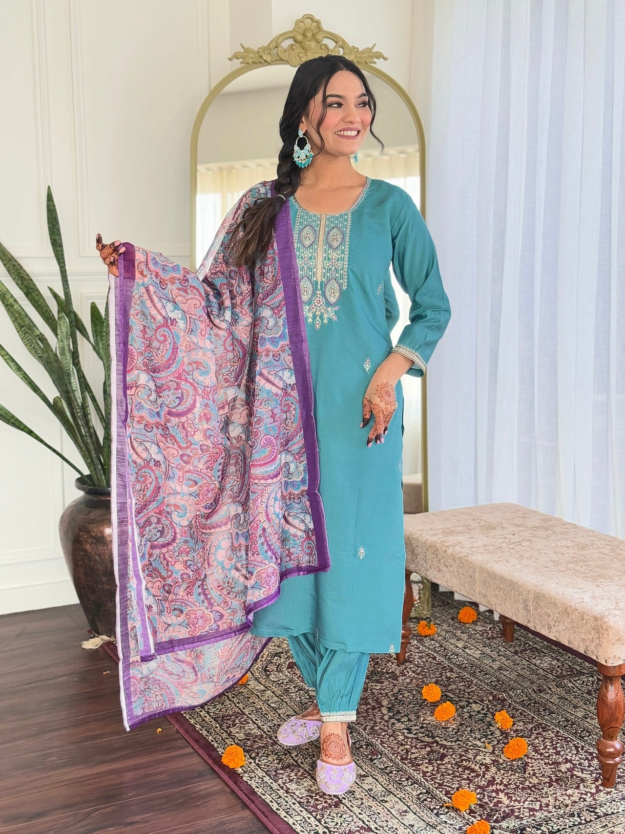 Lyush Women Party Wear Embroidery Worked Kurta With Pant And Dupatta Set - Blue