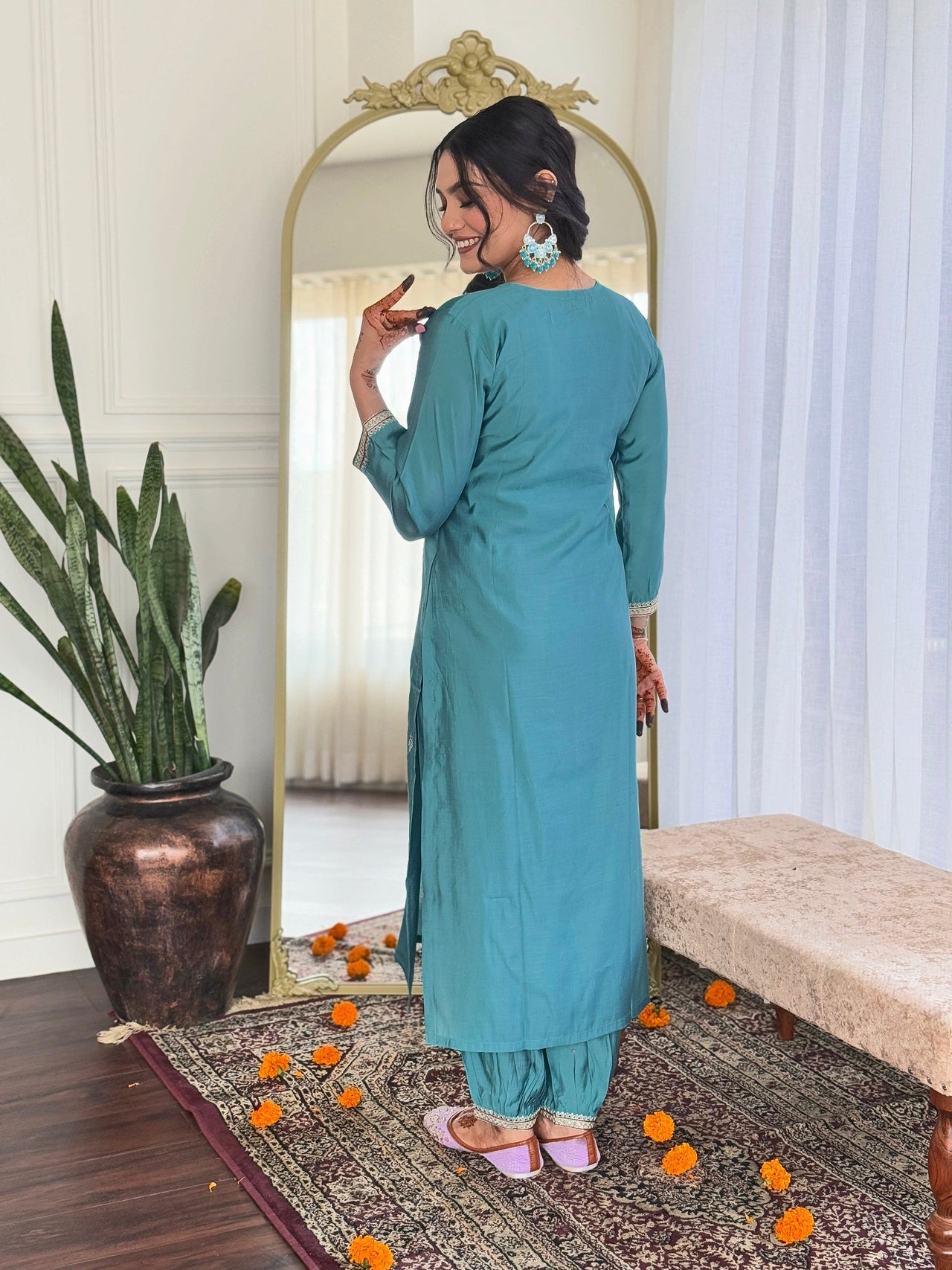 Lyush Women Party Wear Embroidery Worked Kurta With Pant And Dupatta Set - Blue