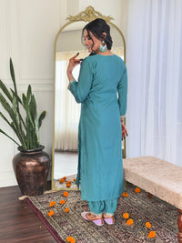 Thumbnail for Lyush Women Party Wear Embroidery Worked Kurta With Pant And Dupatta Set - Blue