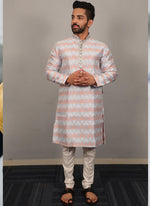 Thumbnail for Prazu Fashion Sky Blue Soft Silk With Heavy Neck Design Kurta