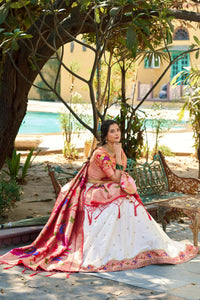 Thumbnail for Vastranavya Perfect Classic And Contemporary Fashion Paithani Lehenga Choli - White