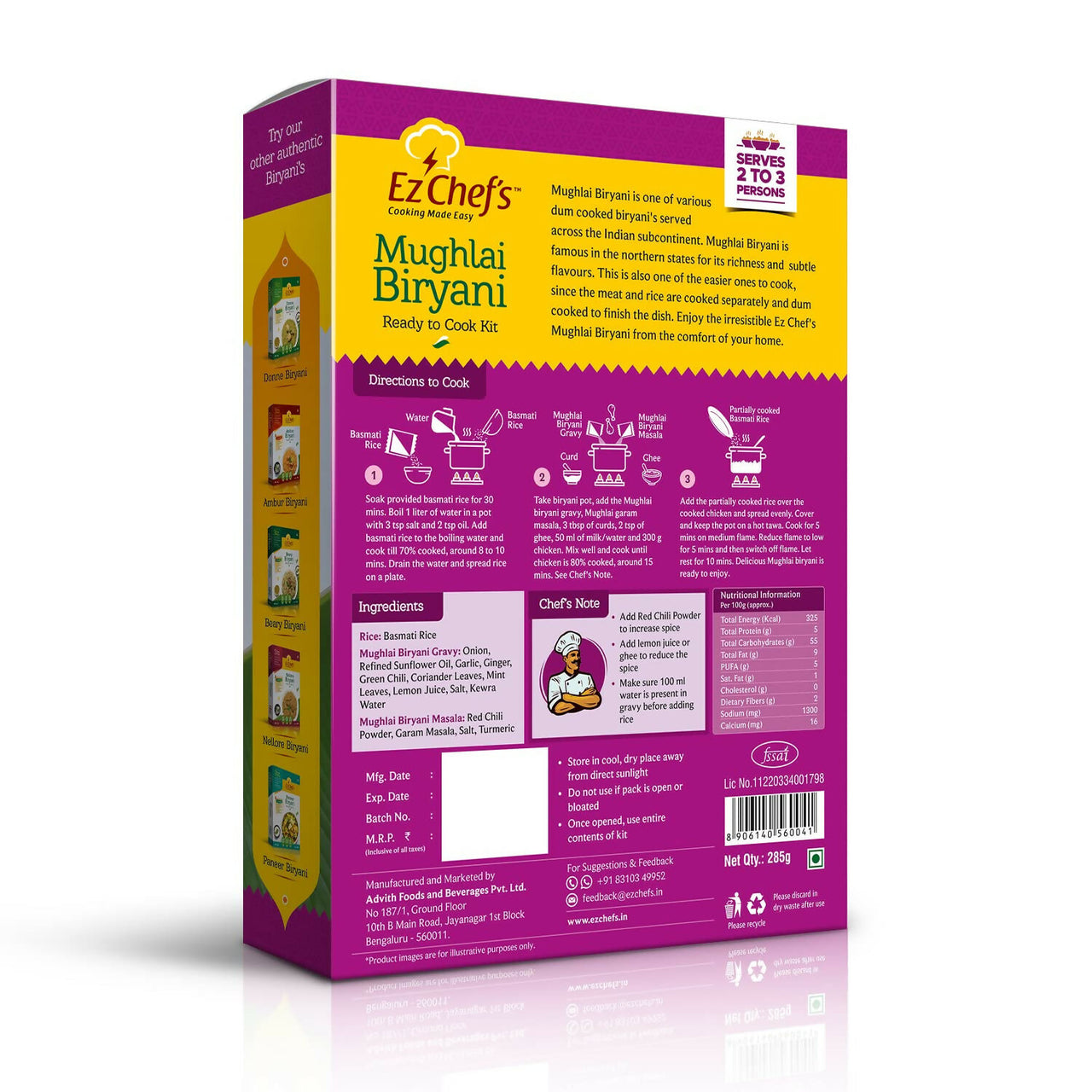 Ez Chef's Mughlai Biryani Kit - Lucknow's Famous Biryani - Distacart