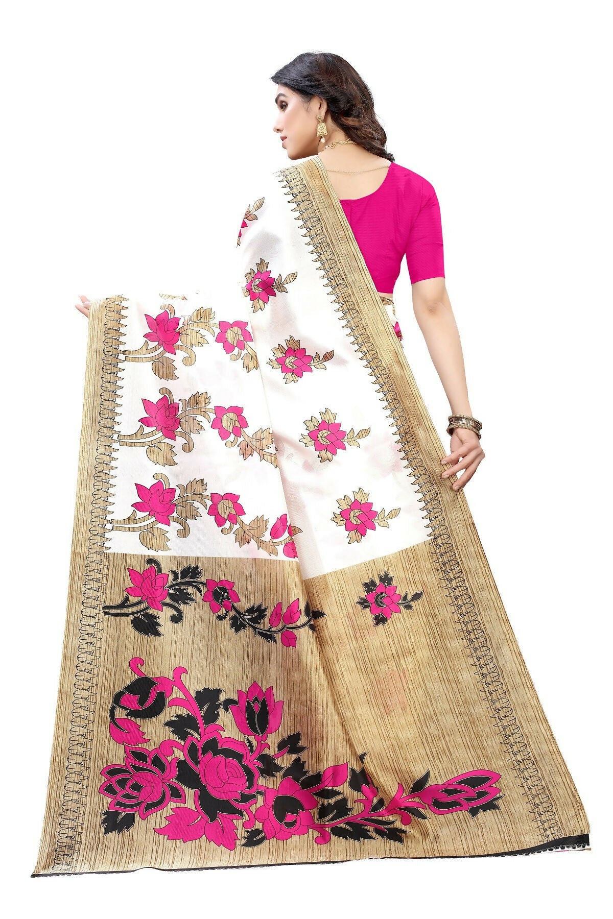 Vamika White Printed Art Silk Saree - Distacart