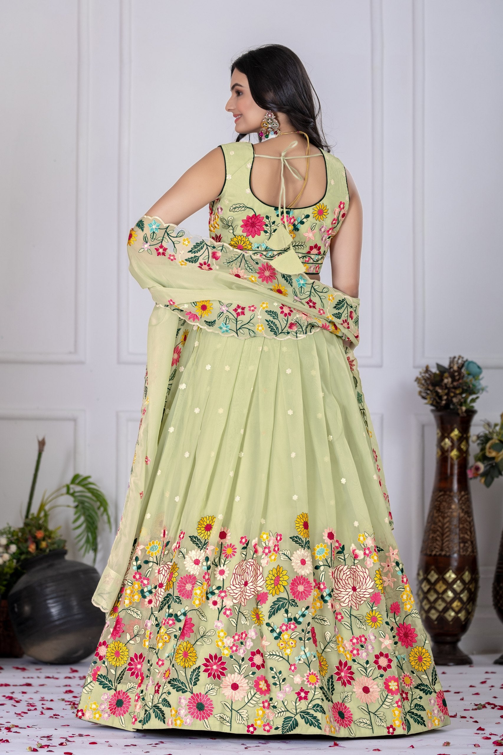 Lehenga Mart Patel Green Crystal Desigenr Wedding Lehnega Choli