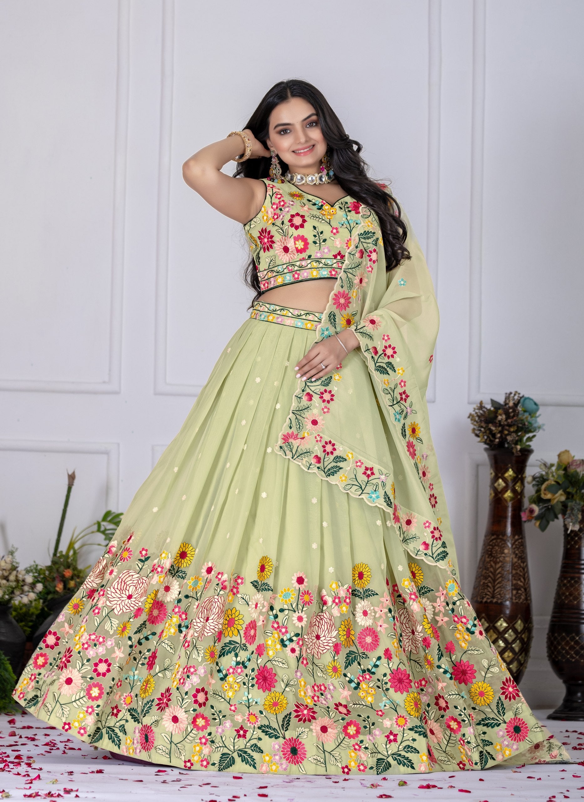 Lehenga Mart Patel Green Crystal Desigenr Wedding Lehnega Choli