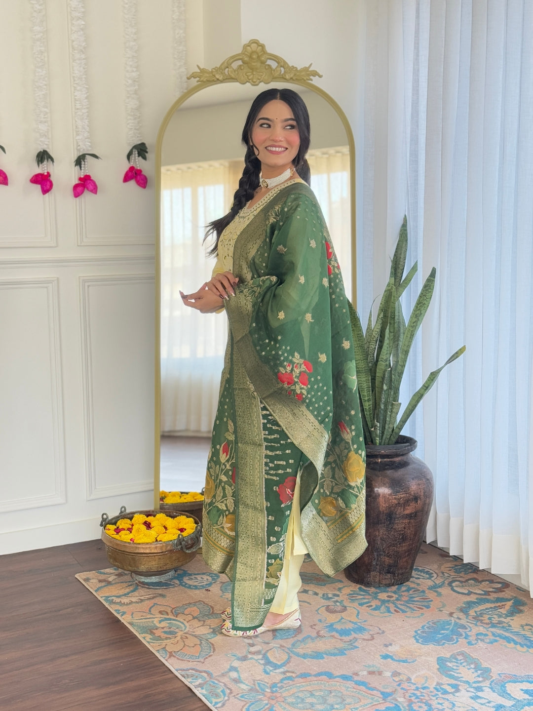 Teeya Creation Light Yellow Color Viscose Chanderi Embroidery Work Fully Stitched Kurti Set - Distacart