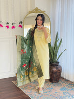 Thumbnail for Teeya Creation Light Yellow Color Viscose Chanderi Embroidery Work Fully Stitched Kurti Set - Distacart
