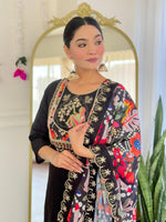 Thumbnail for Teeya Creation Black Color Viscose Chanderi Embroidery Work Fully Stitched Kurti Set - Distacart