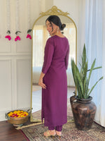 Thumbnail for Teeya Creation Wine Color Viscose Chanderi Embroidery Work Fully Stitched Kurti Set - Distacart